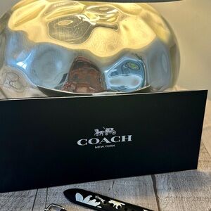Coach Black Box with White Logo and Black Floral Strap Accent